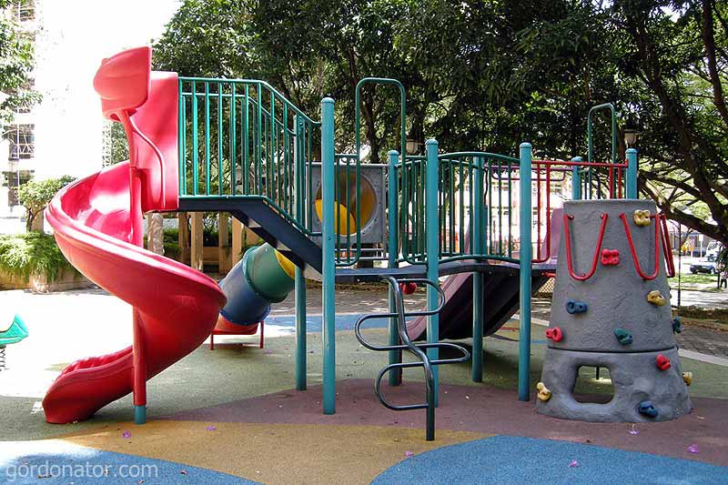 Example of a playground with a rock climbing wall