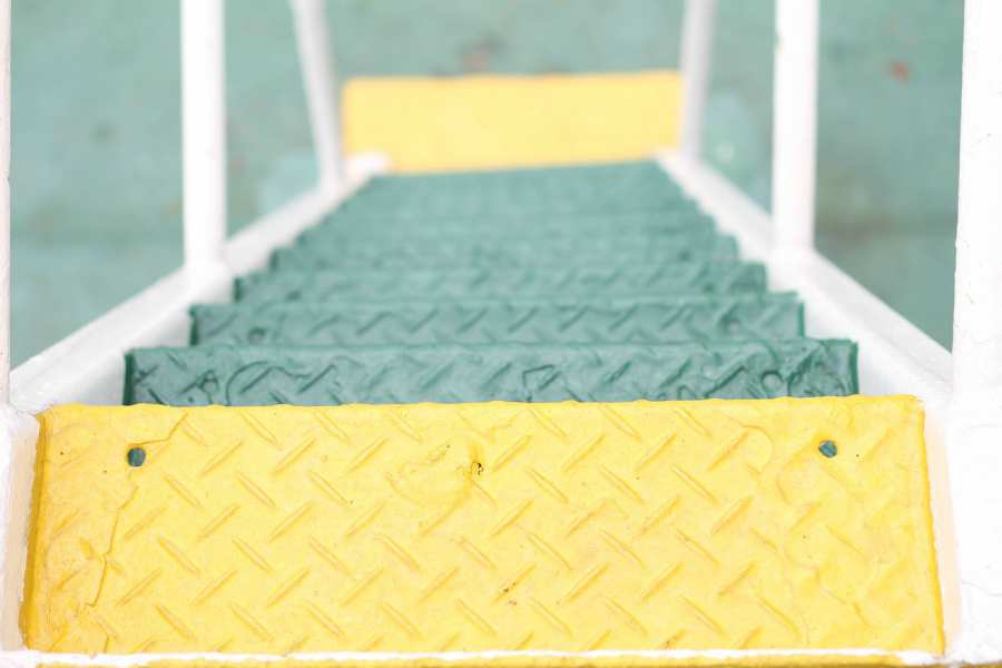 A stairway painted with bright colors