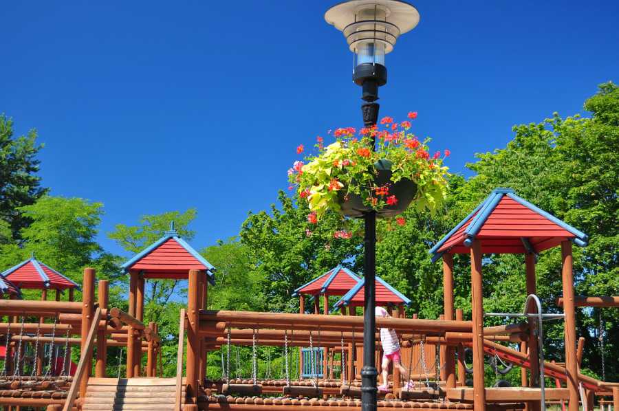 Example of a playground made of wood and plastic