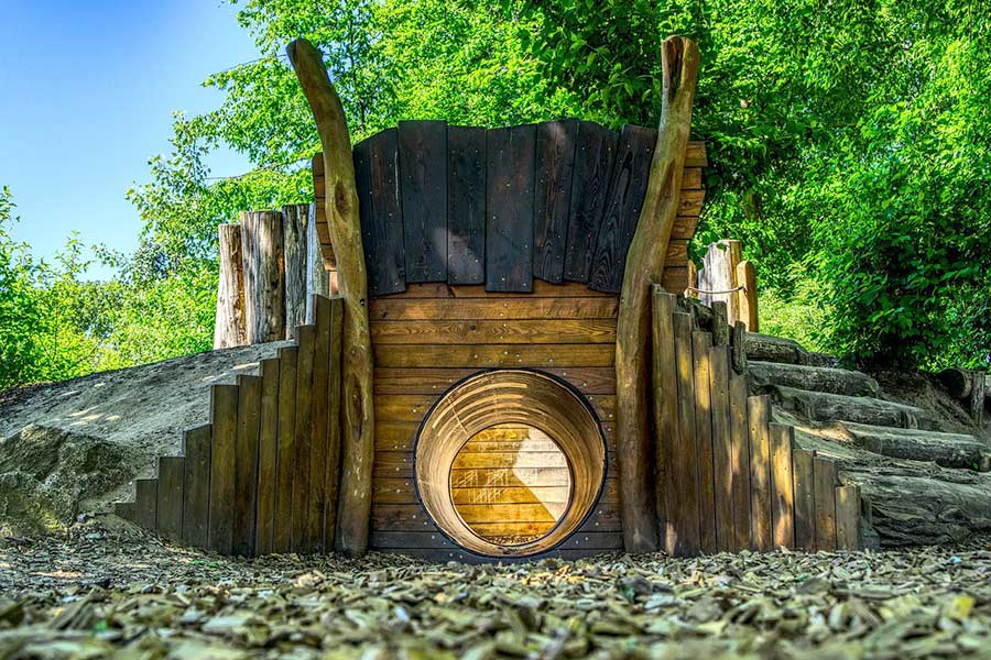 Example of a playground structure made of natural wood