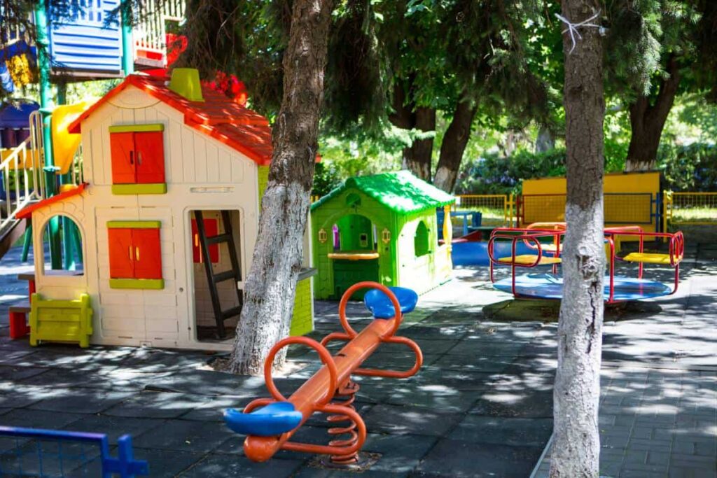 shelters of different sizes in the playground at the park