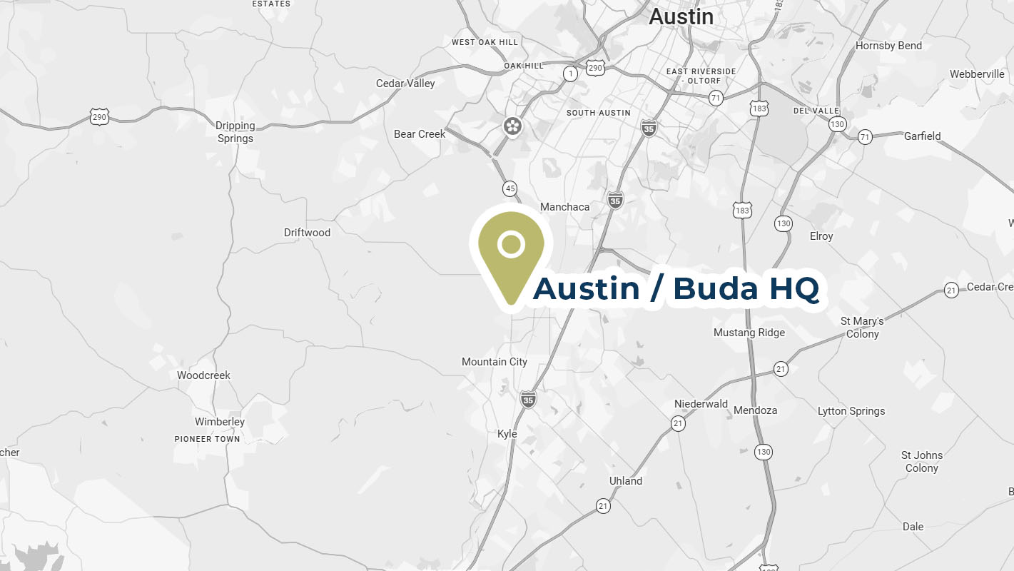 A map showing T.F. Harper's Austin / Buda HQ.