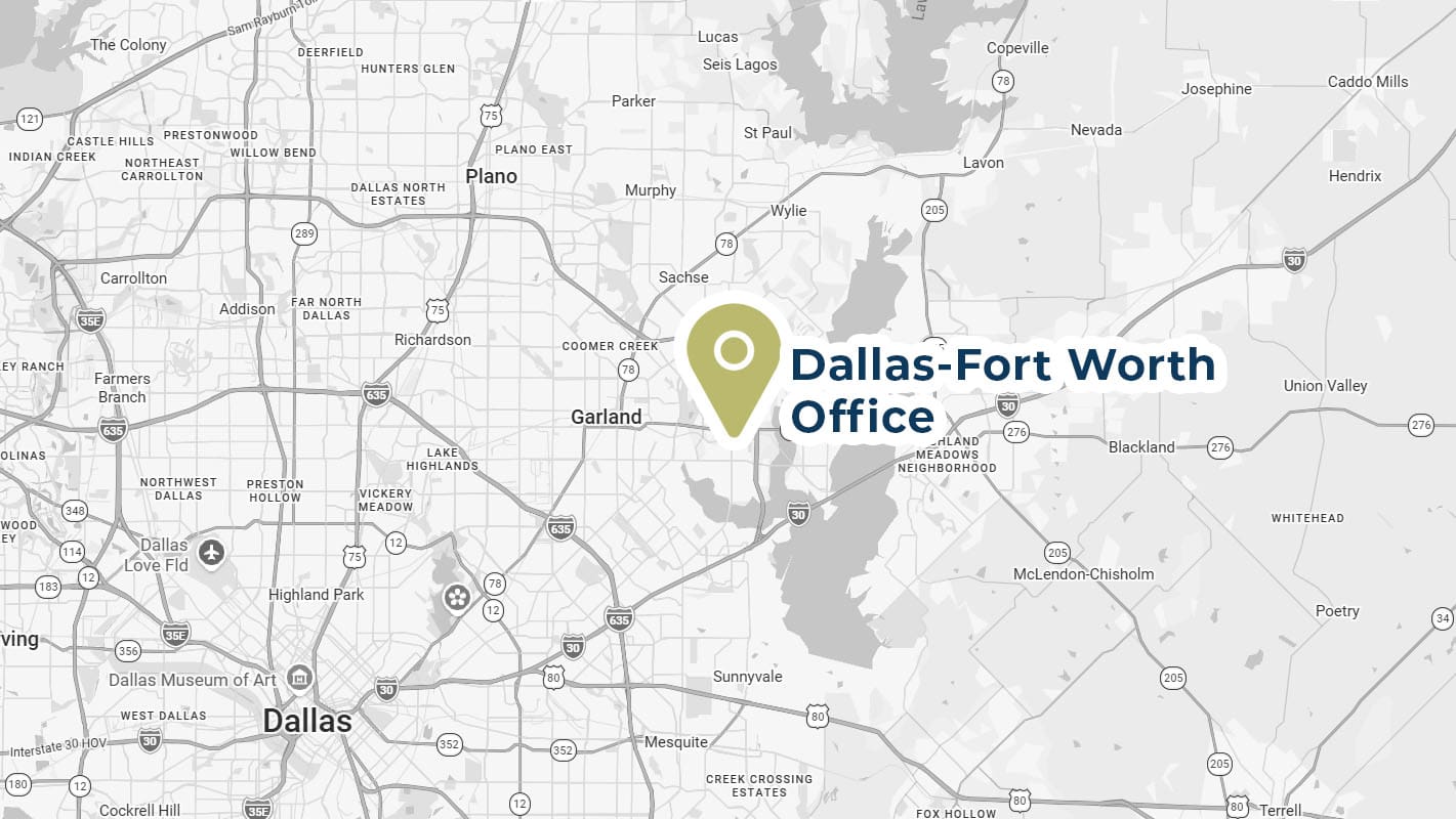 A map showing T.F. Harper's Dallas-Fort Worth Office.